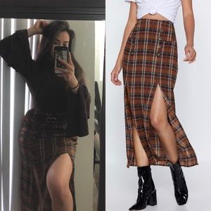 NastyGal Brown Plaid Skirt